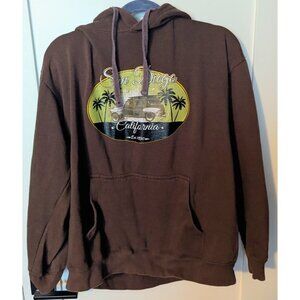 SAN DIEGO California XL Hoodie Brown Yellow Surf Beach